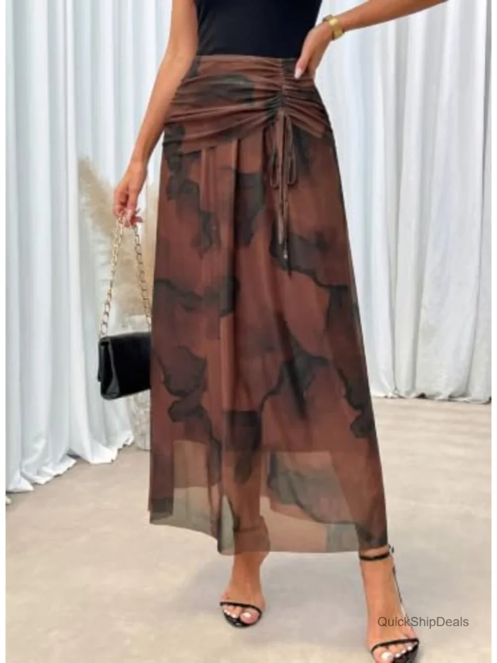 Boho Floral Maxi Skirt High Waist Elastic A-Line Flowy